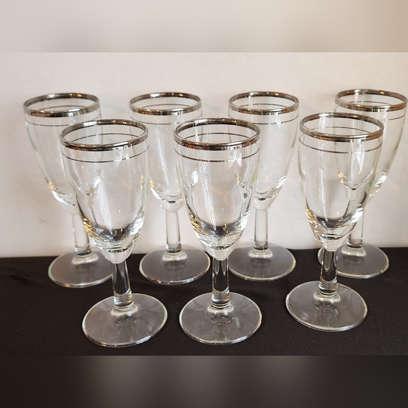 7 MCM Glasses Silver Rim Wine Champagne Crystal Vintage